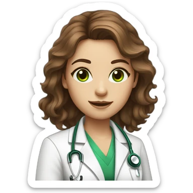 female doctor with brown messy hair and big green eyes sticker