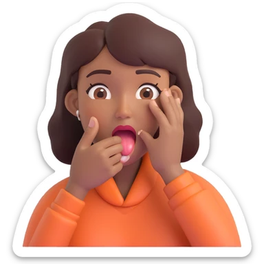 emoji of a woman with medium-dark skin tone, one hand grabbing her own throat, distressed expression, tongue out sticker