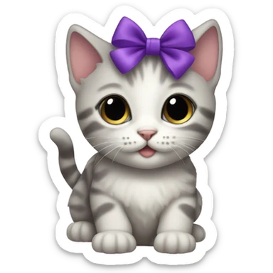 A kitten with a purple bow on sticker