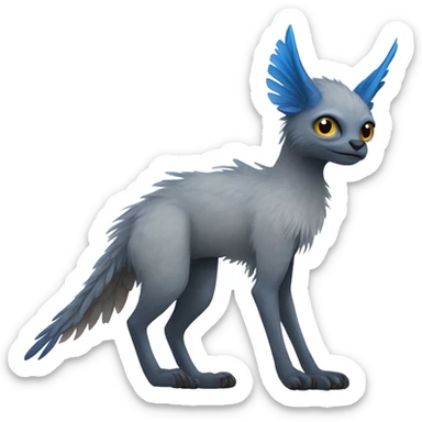 Trico The Last Guardian Quadrupedal Creature With Blue Horns, Grey feather Wings, And long tufted tail sticker