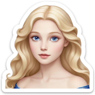 Cinematic Realistic Sleeping Beauty (Aurora) Portrait, with porcelain-like skin featuring a natural rosy flush, illuminated by soft lighting that highlights the gentle contours of her face. Her golden blonde hair flows in soft, detailed waves with subtle highlights that shimmer in the light. Her deep violet-blue eyes radiate warmth and innocence, framed by arched brows and long lashes. With a soft, serene smile, she holds a delicate rose gently in one hand, her other hand resting lightly by her side. She is dressed in her classic pink gown, the fabric rich in texture with delicate folds that catch the light. A golden crown rests atop her head, gleaming with royal refinement. The portrait captures a soft, glowing aura, blending realism with an ethereal sense of beauty and timeless enchantment. sticker