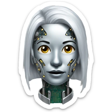 Silver hair female cyborg head with mask and circuits sticker