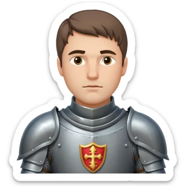 Hazme el emoji de un caballero medieval con actitud muy masculina en diversos estados de animos de los caballeros teutonicos pensativo tocandose la barbilla sticker