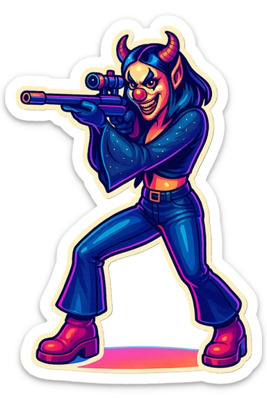 Render this character in retro sticker style with vibrant colors, clean lines, single subject, and transparent background. sticker