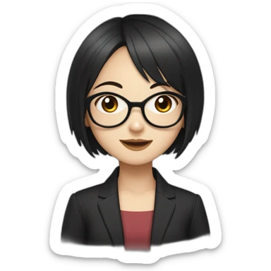 Chinese girl-Light skin - long straight black hair - bangs - Rimless glasses - Ruiyang - Neutral - Dark pupils - High nose - drooping mouth - Dark clothes - Rational - confident sticker