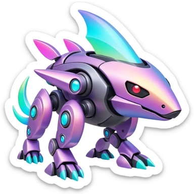 Mechanical Nebulae Pastel Hot Exotic Lush Warm Cute Adorable Colorful Shiny Iridescent Futuristic Modern Cybernetic Protogen-Fakémon-Pokémon-creature-fusion (full body) sticker