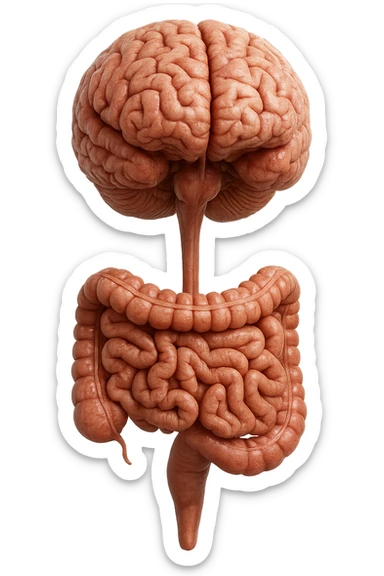 cervello e intestino umani collegati verticalmente, iperrealistico 4k sticker
