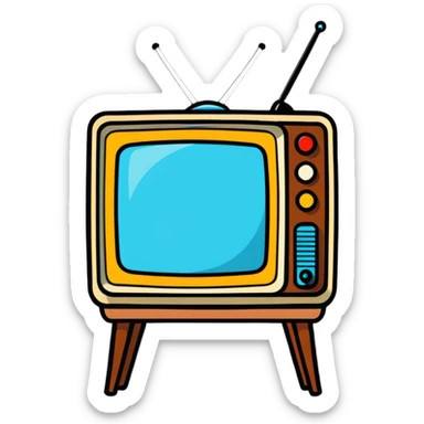 Retro TV set from the 1970s with antenna and wooden frame sticker