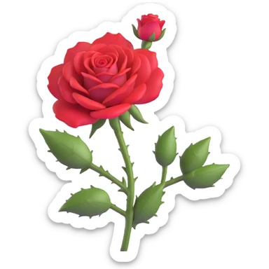 Elegant red rose flower with velvety petals and thorny stem sticker