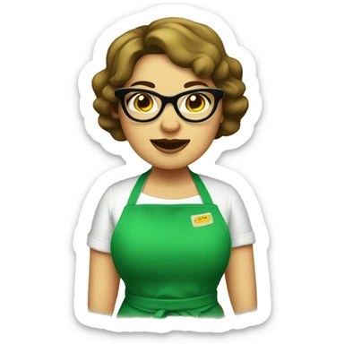 chubby lady green apron  with glasses cooking tacos sticker