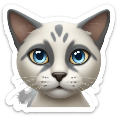 Thai breed cat with a  cream body, dark gray face, ears, and paws. Short fur, sharp ears, and striking light blue eyes with an intense gaze. sticker