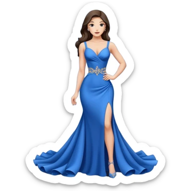strong lean woman with visible strong abs and houglass figure in a beautiful blue evening gown sticker
