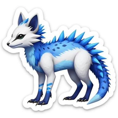 Rare realistic exotic edgy white and neon-blue epic pretty beautiful handsome gorgeous aesthetic colorful vibrant Vernid-Trico-species-Fakemon-creature by LiLaiRa, 4 legs, 1 tail, random markings, (full body) spikes on tail and back sticker