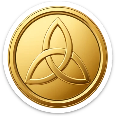 Gold coin with a triquetra and an overlapping triangle on it sticker