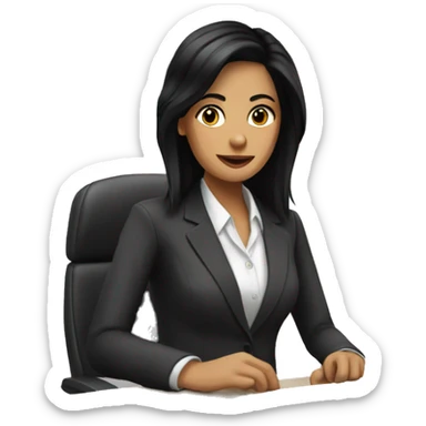 Secretary black hair computer and drinking coffee sticker