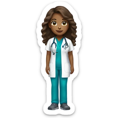 a brown skin girl with brown hair in scrubs and has a stethoscope  sticker