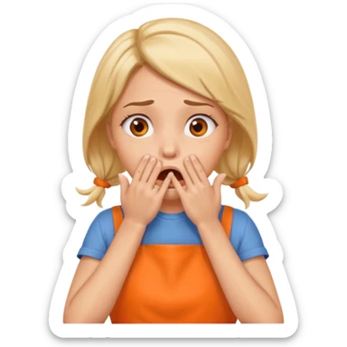 scared woman with her hands on her mouth, different expression, more details, sideways pose, orange apron sticker