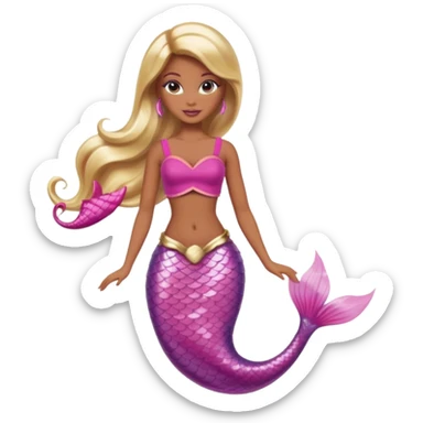 Brown skin blonde hair barbie mermaid with pink tail and pink highlights in hair  sticker