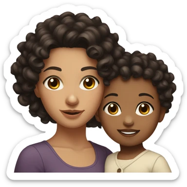 Brunette fair skinned woman with dark brown eyes holding black haired toddler girl with curly hair and brown eyes  sticker