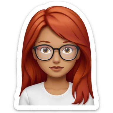rizada peli roja tono fuerte , trigueña , con lentes y top blanco pelo largo  sticker