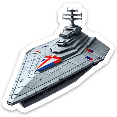 Giant star destroyer style Russian spacecraft with flag pattern on hull sticker