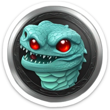 Aquamarine reptilian in classic black suite with red laser eyes on the middle of platinum coin sticker