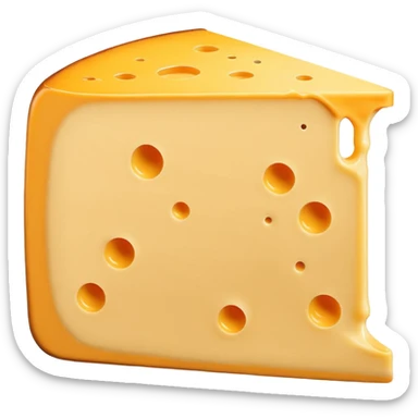 A wedge of yellow cheese with a single round hole and a thin cut slice leaning forward. sticker