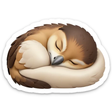 Meme-Worthy Cute Sleeping Falcon Portrait Emoji, Head resting peacefully with a contented smile, showcasing a streamlined, powerful form with eyes gently closed in serene slumber and a subtly curved beak, Simplified yet adorably endearing features, highly detailed, glowing with a soft, drowsy light, high shine, relaxed and utterly lovable, stylized with an air of playful laziness, soft glowing outline, capturing the essence of a sleeping falcon that feels destined to become the next viral icon of adorable rest! sticker