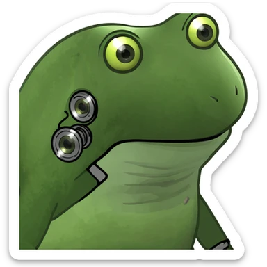 bufo frog as a robot with glowing eyes, artificial intelligence theme sticker