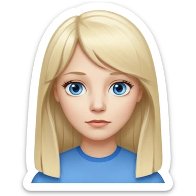 40 yr old white woman, pale skin, long straight blond hair parted in center, blue eyes, bangs sticker