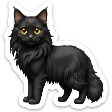 cinematic-black-maine-coon-cat-full-body-on all fours-emoji,-head-tilted-playfully-and-inquisitively,-sleek-solid black-fur,-simplified-yet-adorable-features,-highly-detailed,-glowing-with-a-warm,-friendly-glow -simplified-yet-realistic sticker