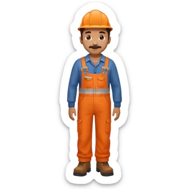 Indian male railway engineer orange overalls, boots walking sticker