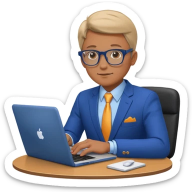 bussiness man technologist working on a laptop watching graphics sticker