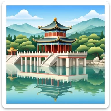 Summer Palace with pavilion by a serene lake sticker