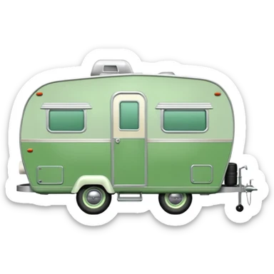 1960s Shasta trailer, single axle wheels, colored all green, the same green shade as movie trailer green preview card, light grey tires and grey hitch sticker
