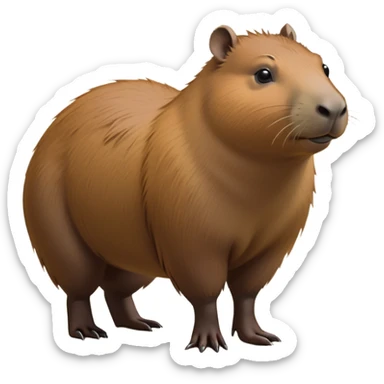 cinematic-capybara-realistic-full-body-on-all-fours-emoji,-plump-and-relaxed-body-soaking-in-the-warm-sun,-short-brown-fur-slightly-ruffled,-head-tilted-dramatically,-calm-expressive-eyes-exuding-serene-wisdom,-simplified-yet-realistic head tilted confidently staring at the camera in a comical way sticker