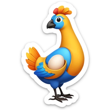 A 3D cartoon Sankofa bird with its head turned backward holding an egg in its beak, symbolizing learning from the past, vibrant colors, smooth lighting, Memoji-style rendering. sticker