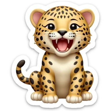 cinematic-realistic-yawning-baby jaguar-portrait-emoji,-head-tilted-slightly-with-a-dramatic,-wide-open-yawn,-showcasing-a-lithe,-graceful-build-with-distinctive-rosette-patterns-and-sleepy,-half-closed-eyes,-simplified-yet-irresistibly-adorable sticker