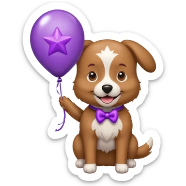 Dog hold purple star balloon sticker