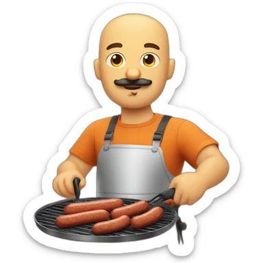 Moustache man grilling sausages sticker