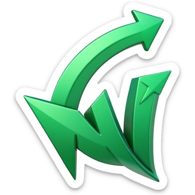 iOS-style 3D emoji: a glossy green arrow curving upward, attached to a jagged rising line chart, with smooth gradients and soft shadow sticker