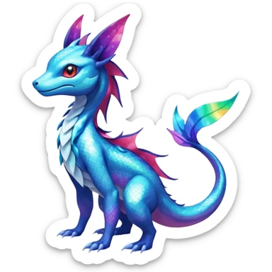 Rainbow Scaley Exotic Salandit-Aurorus-Glaceon-Suicune-Fakémon-hybrid-creature (full body) sticker