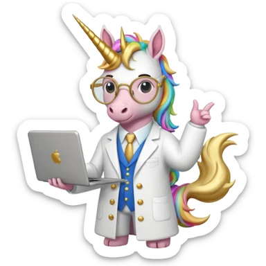 Unicorns holding laptop book
A full body of scholar unicorn wearing round glasses, holding a laptop. sticker