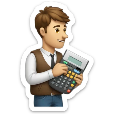 Homme qui a une calvitie avec une calculette dans les mains  sticker