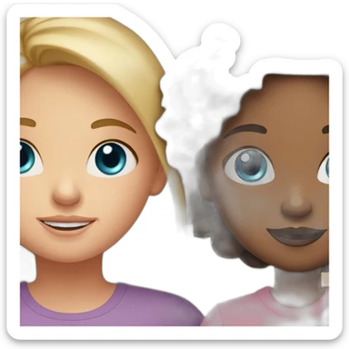 mom and daughter blue eyes, mom brown hair, dauter blond sticker