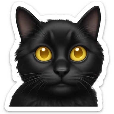 Black cat fluffy with white chin yellow eyes sticker