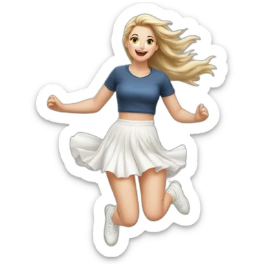 hyperrealistic-full-body-caucasian-curvy-beauty-jumping-small white-skirt-back-and-front-views-strong-wind-knickers white socks sticker
