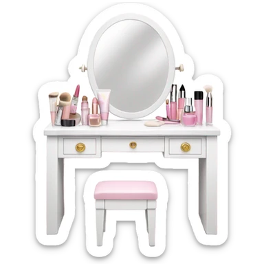 White Makeup vanity with light pink makeup sticker