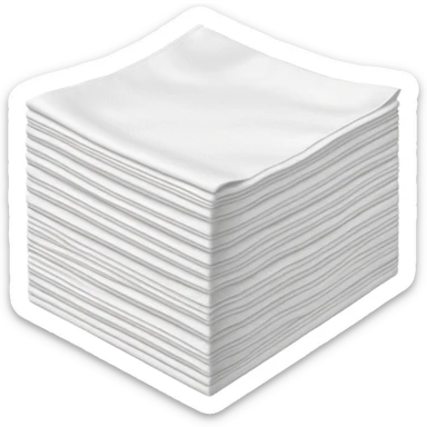neat stack of soft white paper napkins, square or rectangular, slightly textured edges, faint embossed border, top napkin slightly lifted or curled to suggest flexibility, soft lighting, subtle shadows, emoji scale sticker