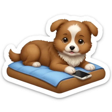  puppy in bed with phone sticker